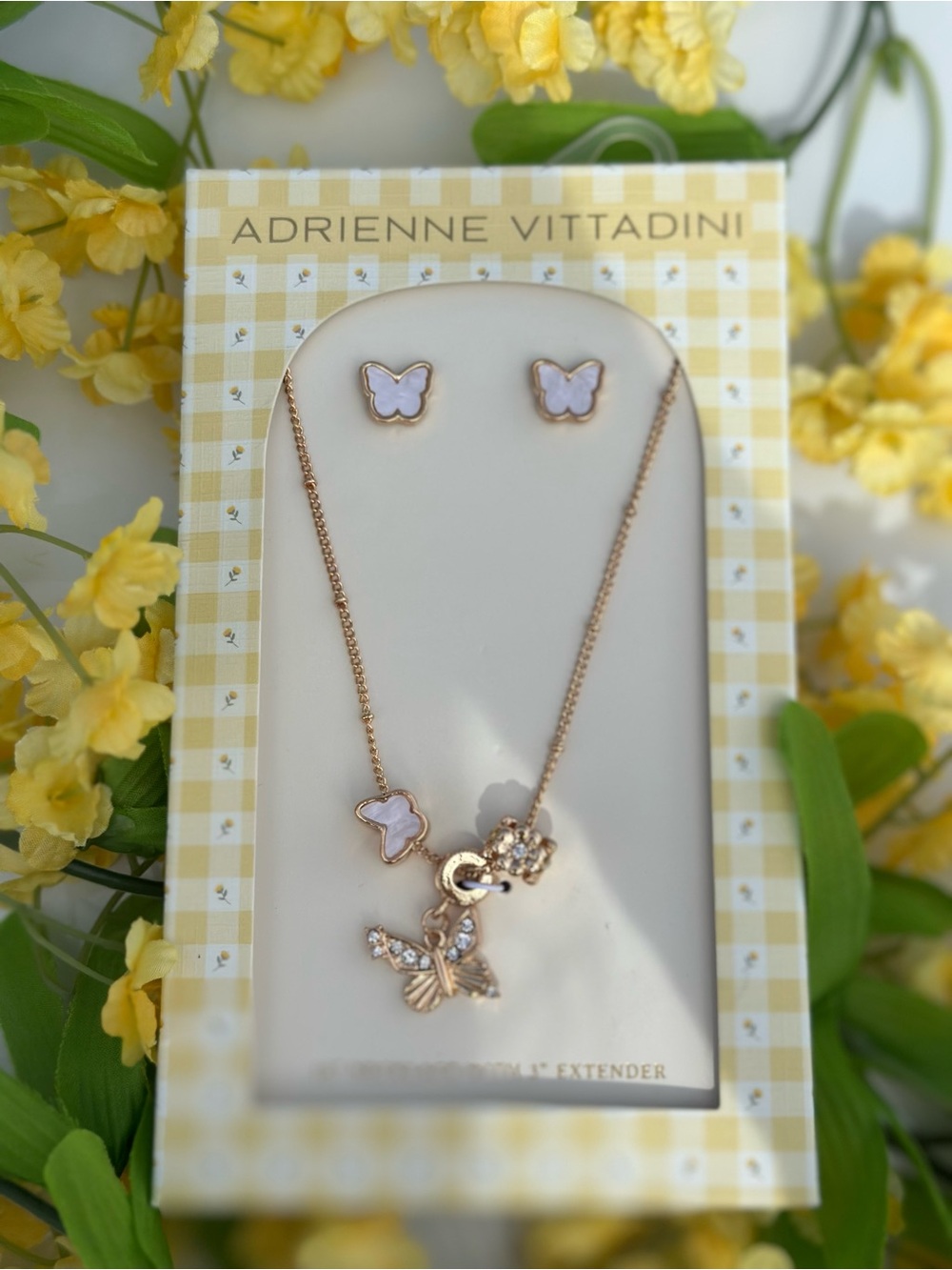 Adrienne Vittadini Rose Gold Butterfly Necklace & Earring Set - White Accents
